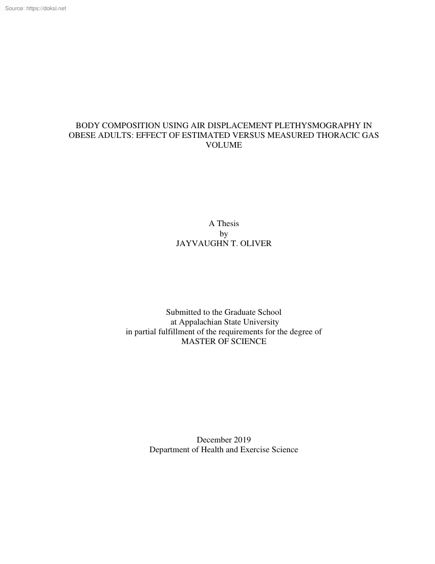 Jayvaughn - T. Oliver - Body composition using air displacement plethysmography in obese adults