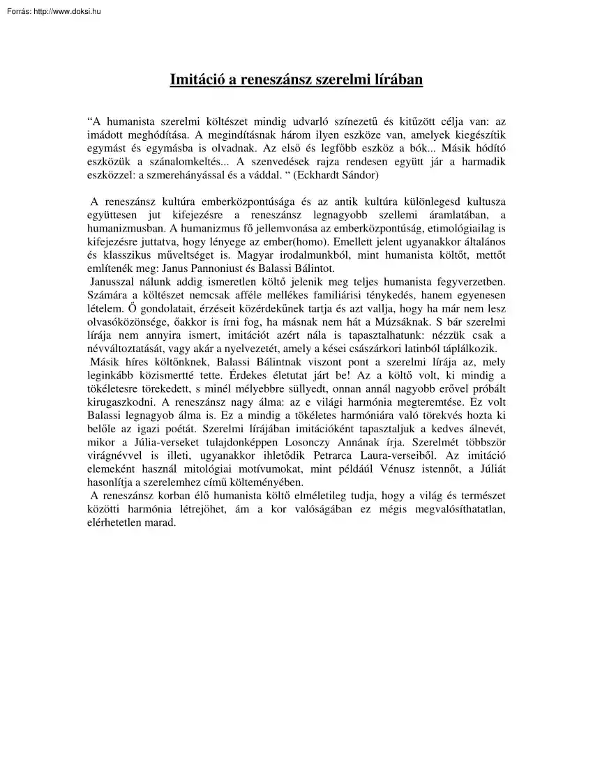 Imitáció a reneszánsz szerelmi lírában