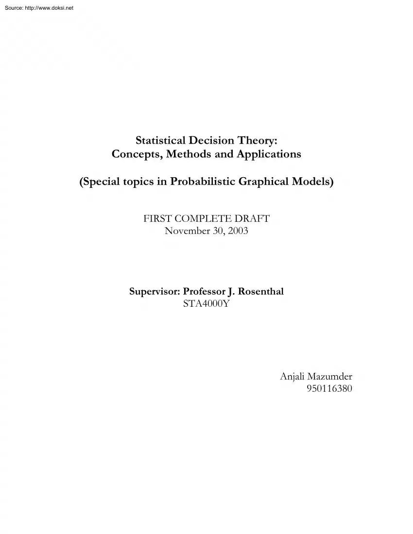 Anjali Mazumder - Statistical Decision Theory, Concepts, Methods and Applications, Probabilistic Graphical Models