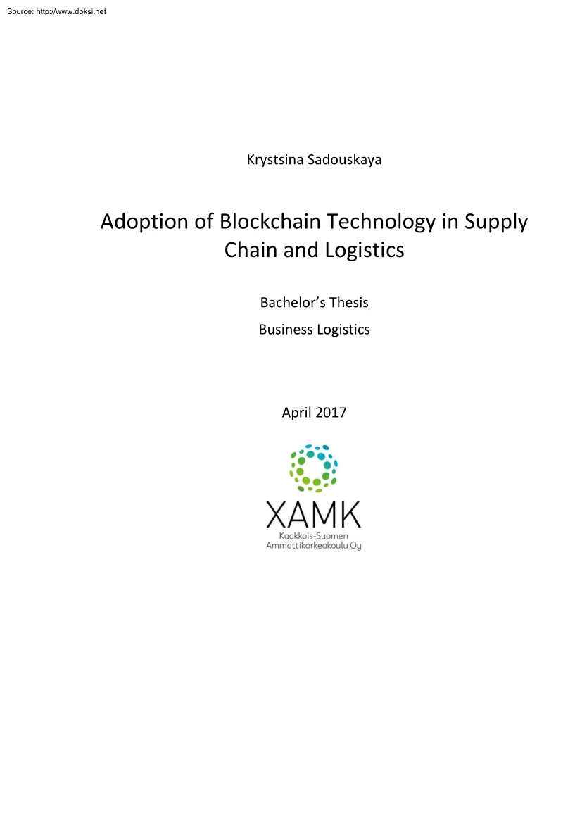 Krystsina Sadouskaya - Adoption of Blockchain Technology in Supply Chain and Logistics