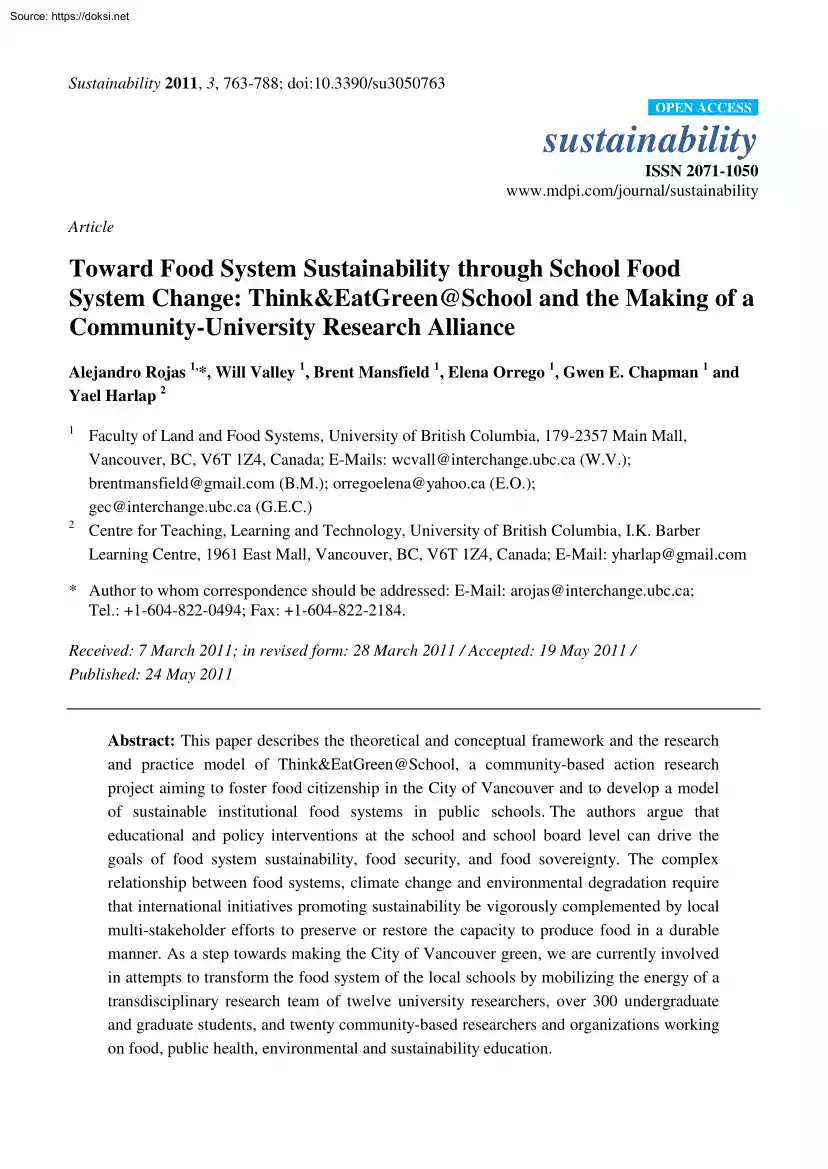 Toward Food System Sustainability through School Food System Change
