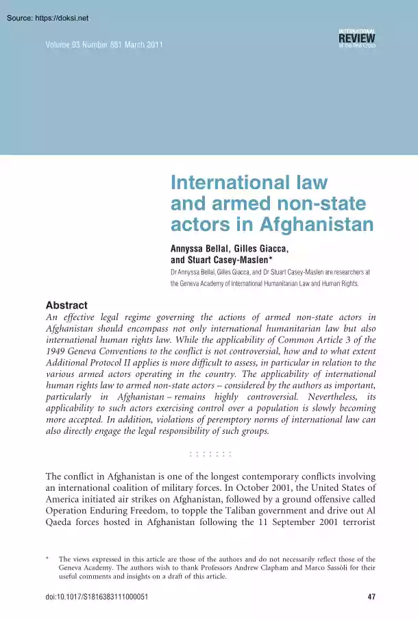 Bellal-Giacca-Maslen - International Law and Armed Non State Actors in Afghanistan