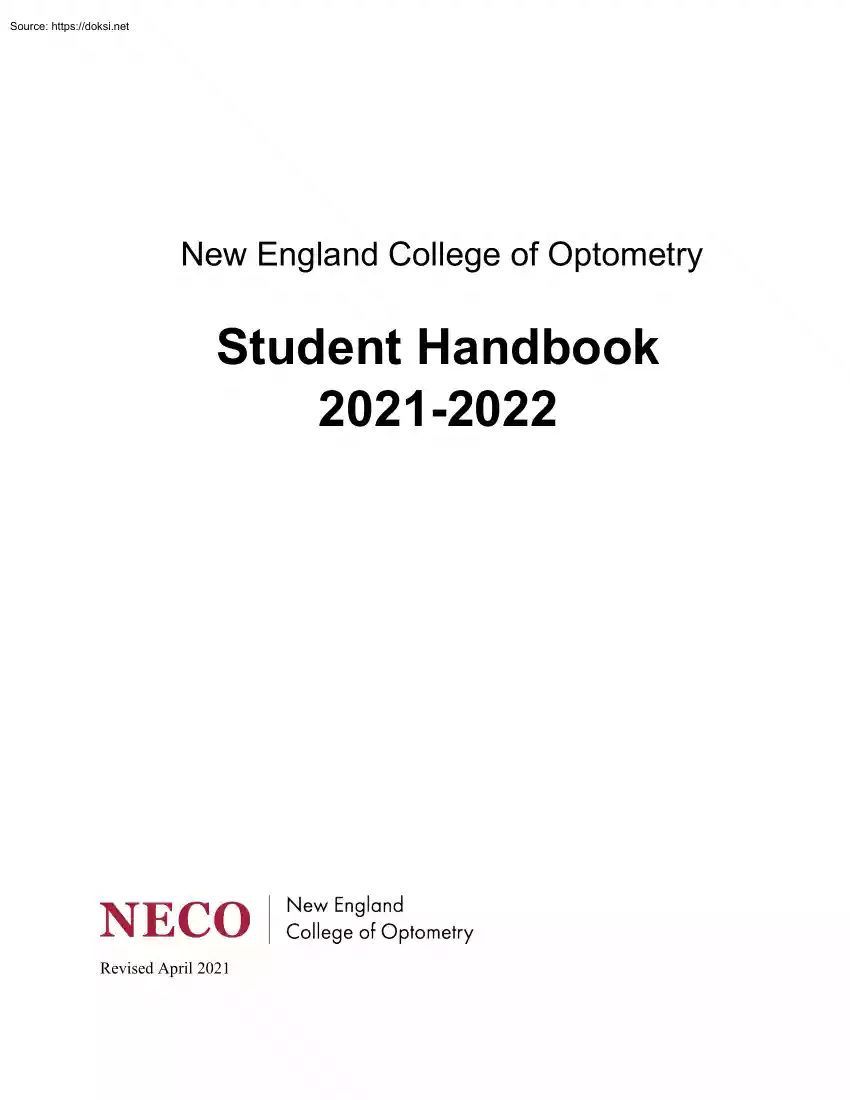 New England College of Optometry, Student Handbook