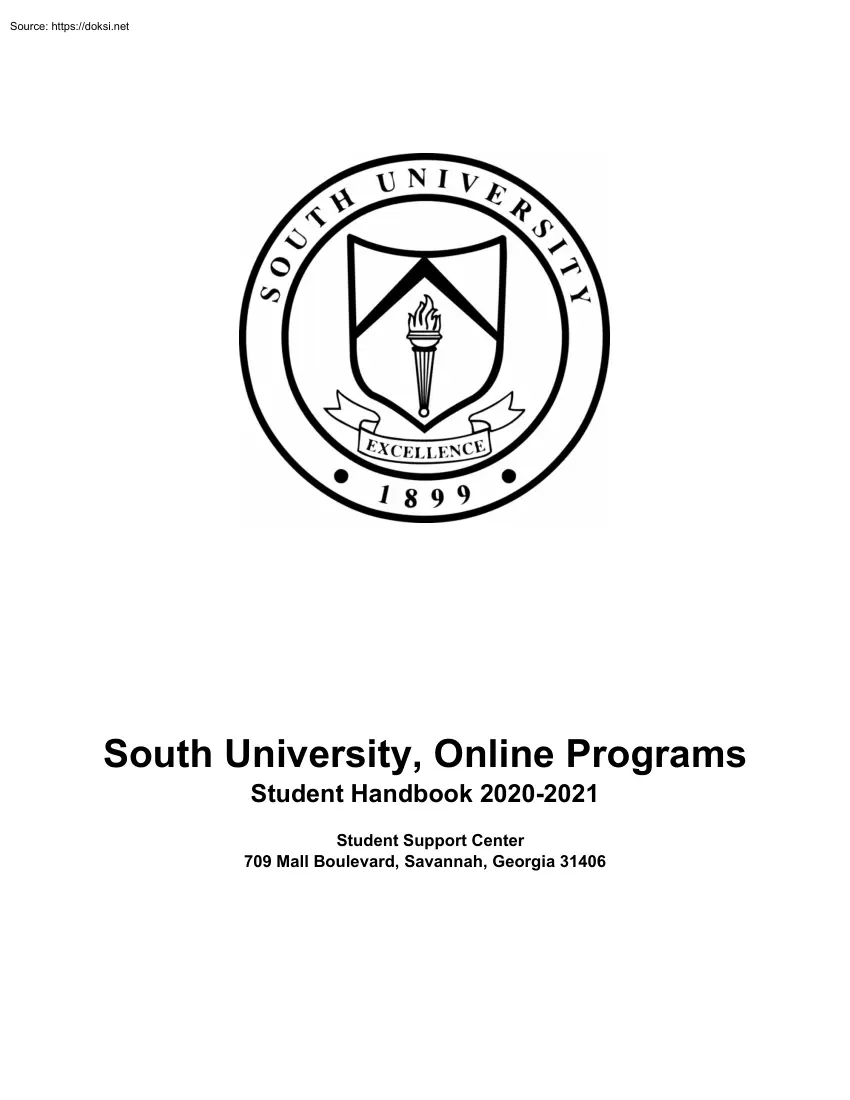 South University, Online Programs, Student Handbook 2020-2021