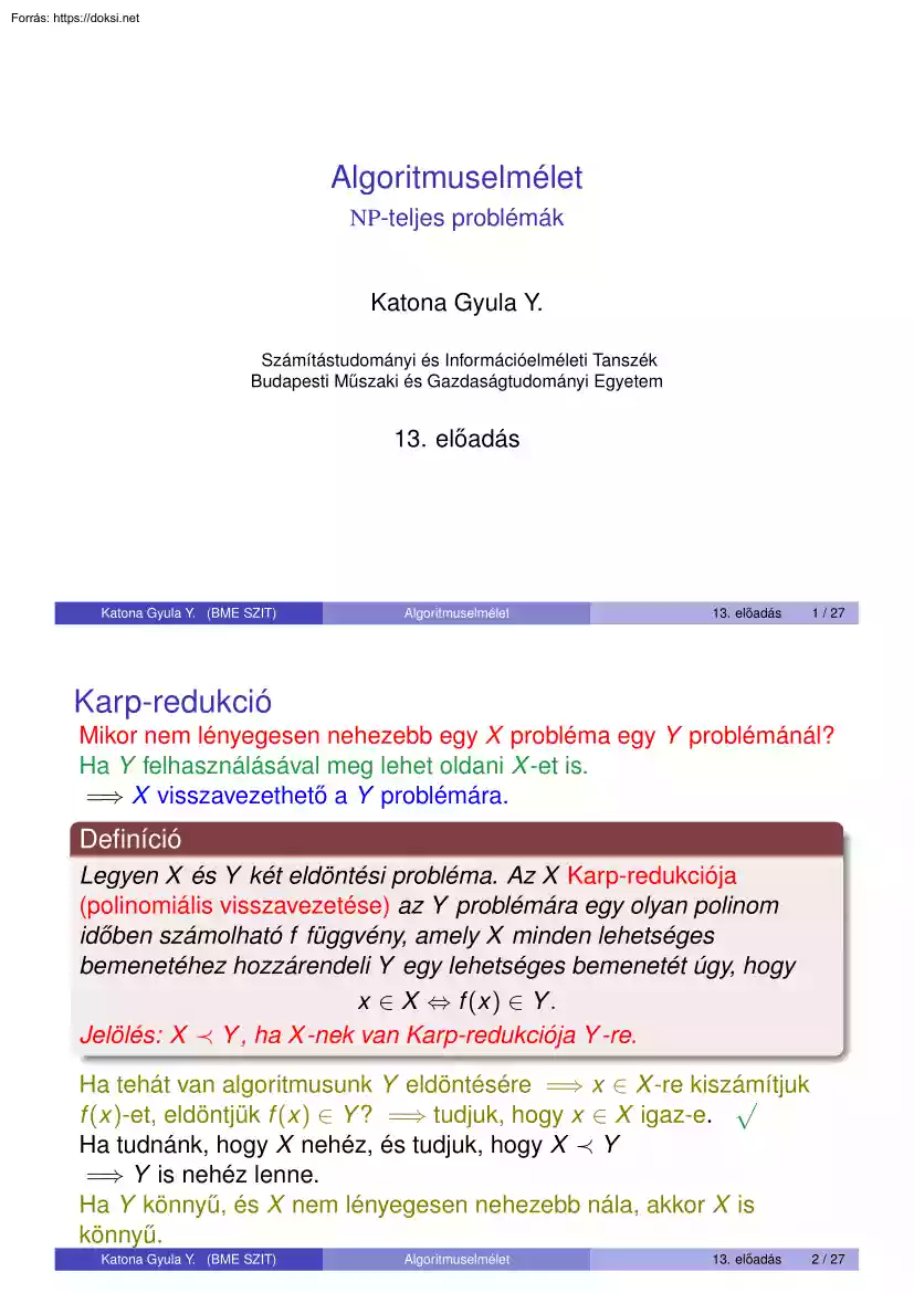 Katona Gyula - Algoritmuselmélet, NP-teljes problémák