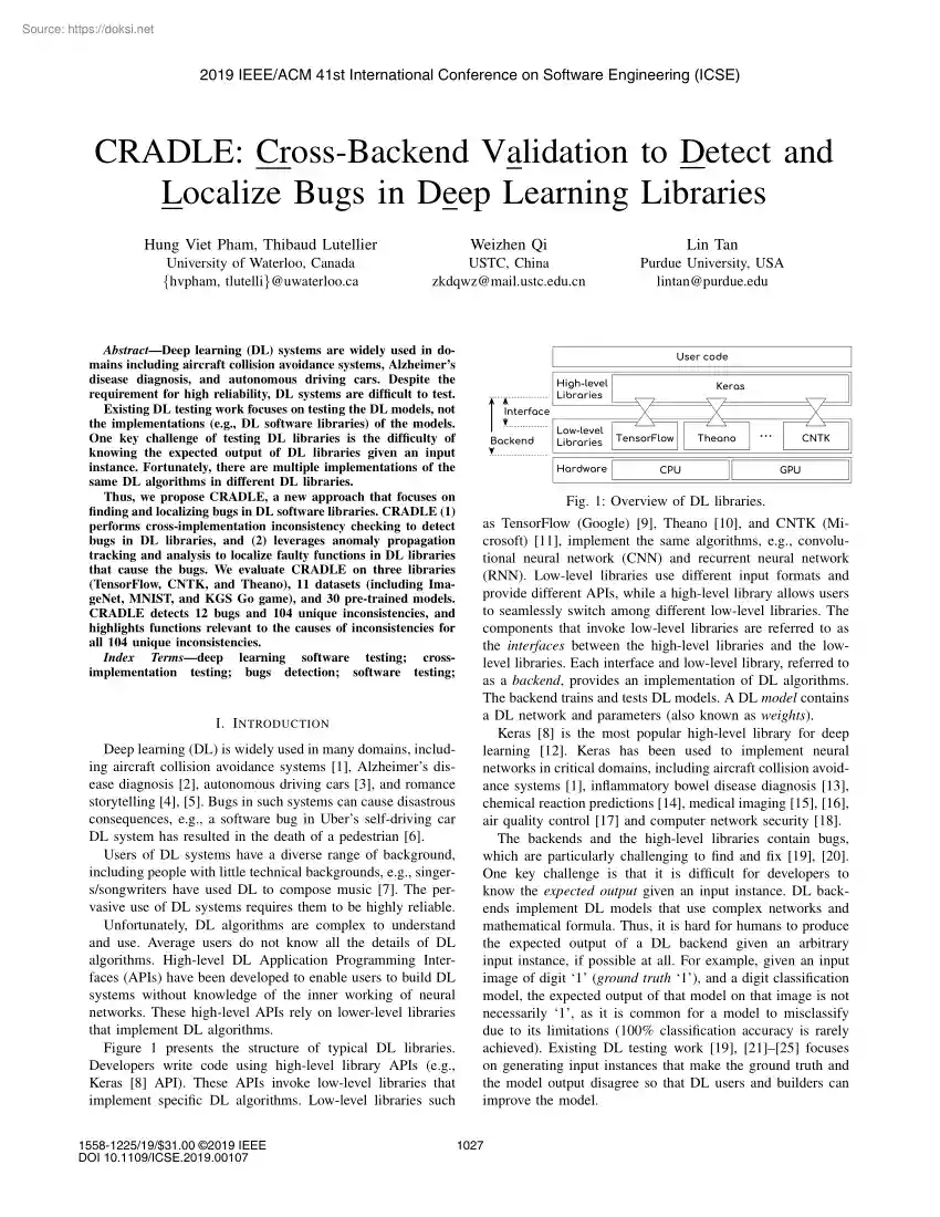 CRADLE, Cross-Backend Validation to Detect and Localize Bugs in Deep Learning Libraries