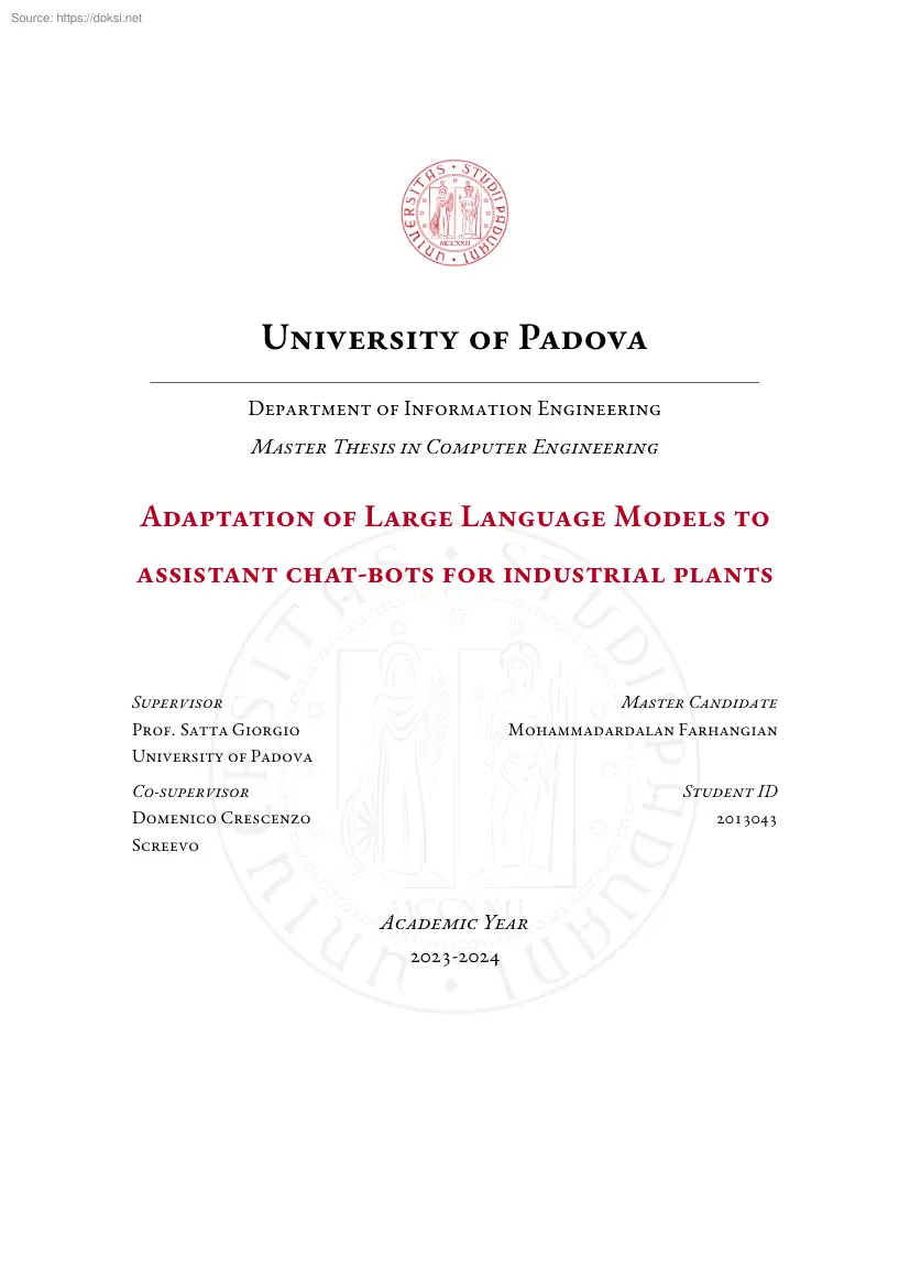 Mohammadardalan Farhangian - Adaptation of Large Language Models to assistant chat-bots for