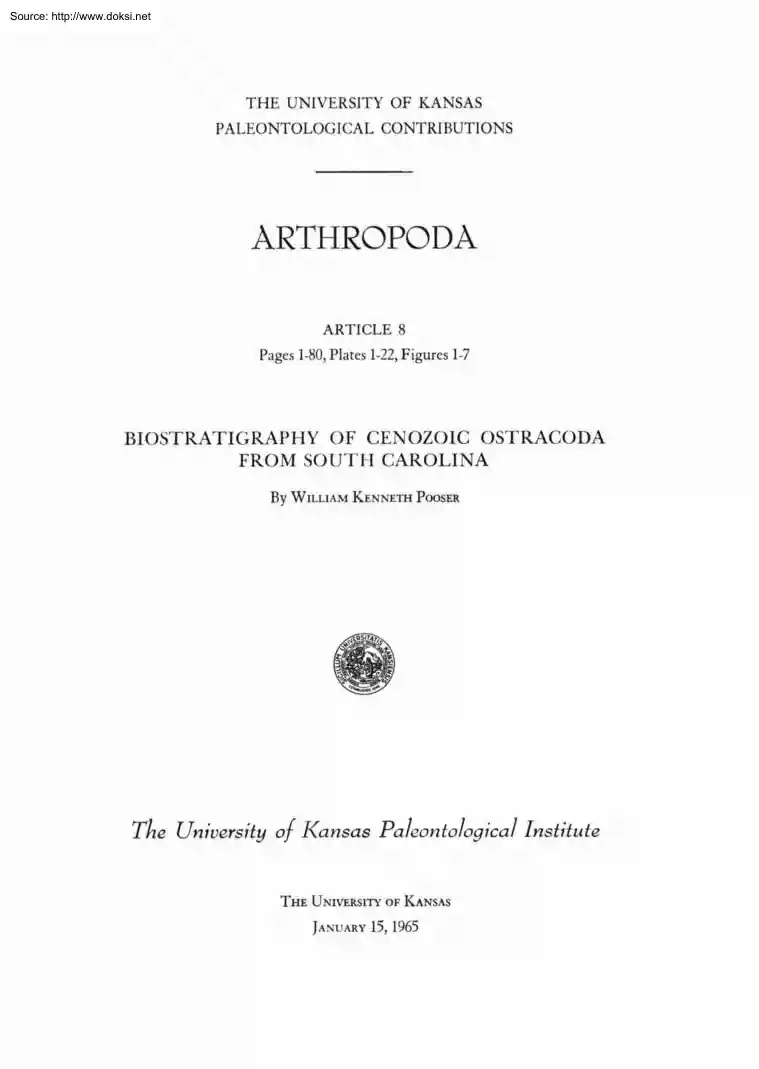 William Kenneth Pooser - Biostratigraphy of Cenozoic Ostracode from South Carolina