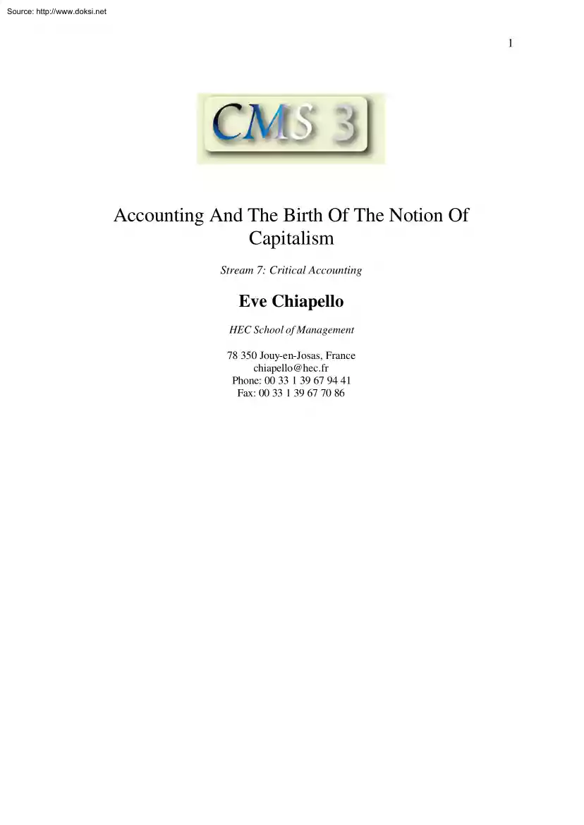 Eve Chiapello - Accounting And The Birth Of The Notion Of Capitalism