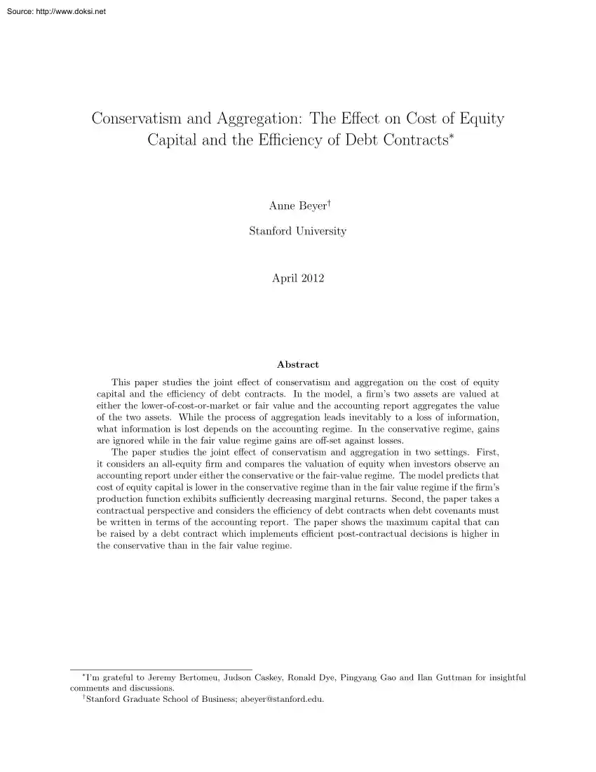 Anne Beyer - Conservatism and Aggregation, The Effect on Cost of Equity Capital and the Efficiency of Debt Contracts