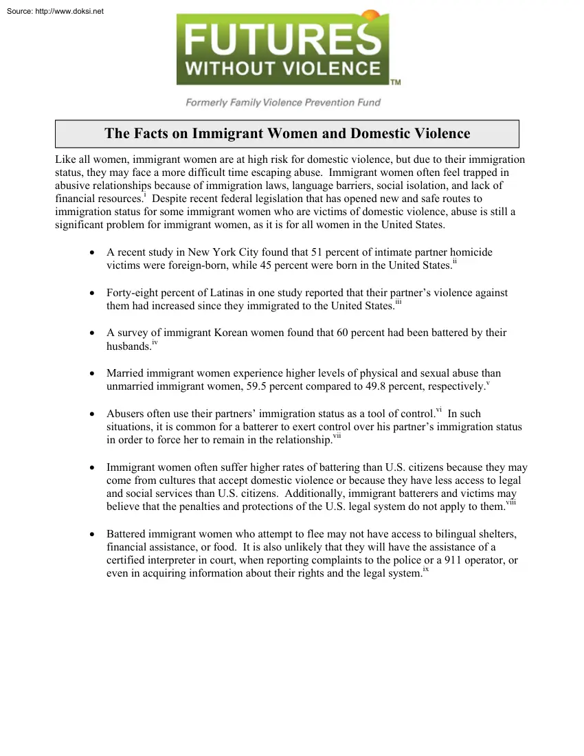 The Facts on Immigrant Women and Domestic Violence