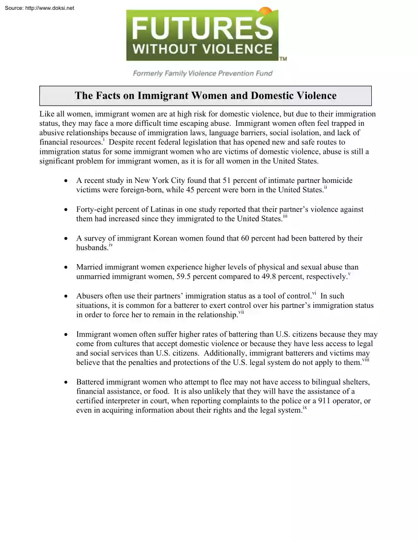 The Facts on Immigrant Women and Domestic Violence