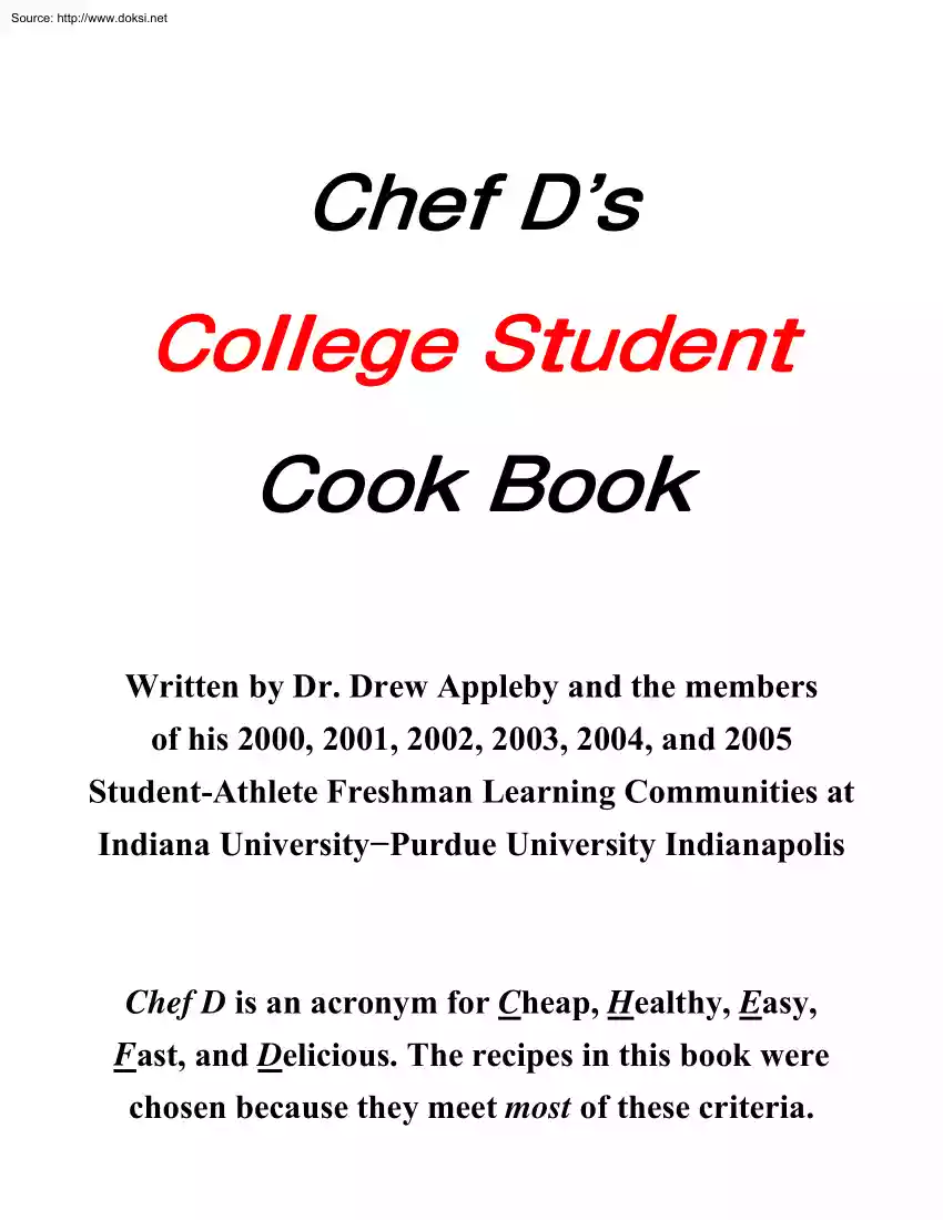 Dr. Drew Appleby - Chef Ds College Student Cook Book