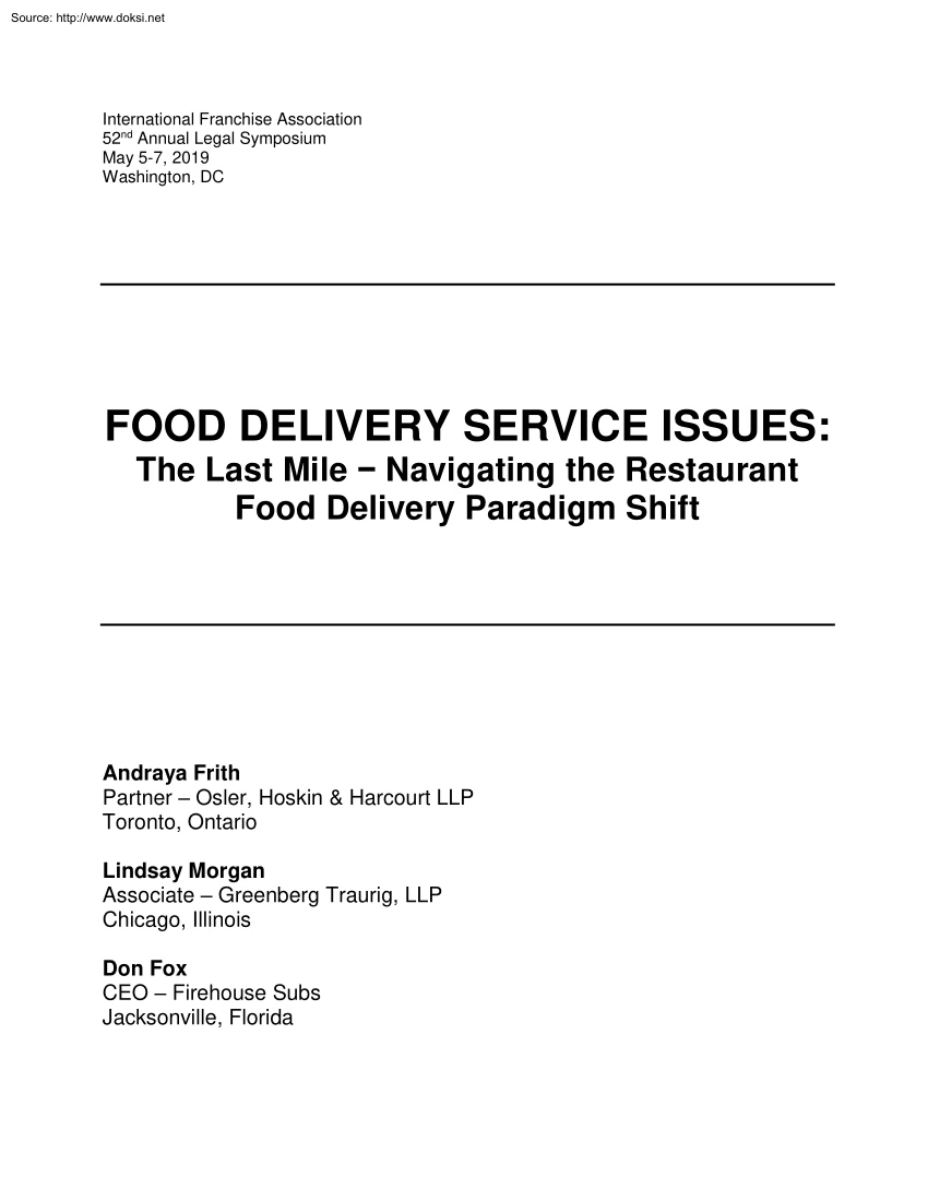 Frith-Morgan-Fox - Food Delivery Service Issues, The Last Mile, Navigating the Restaurant Food Delivery Paradigm Shift