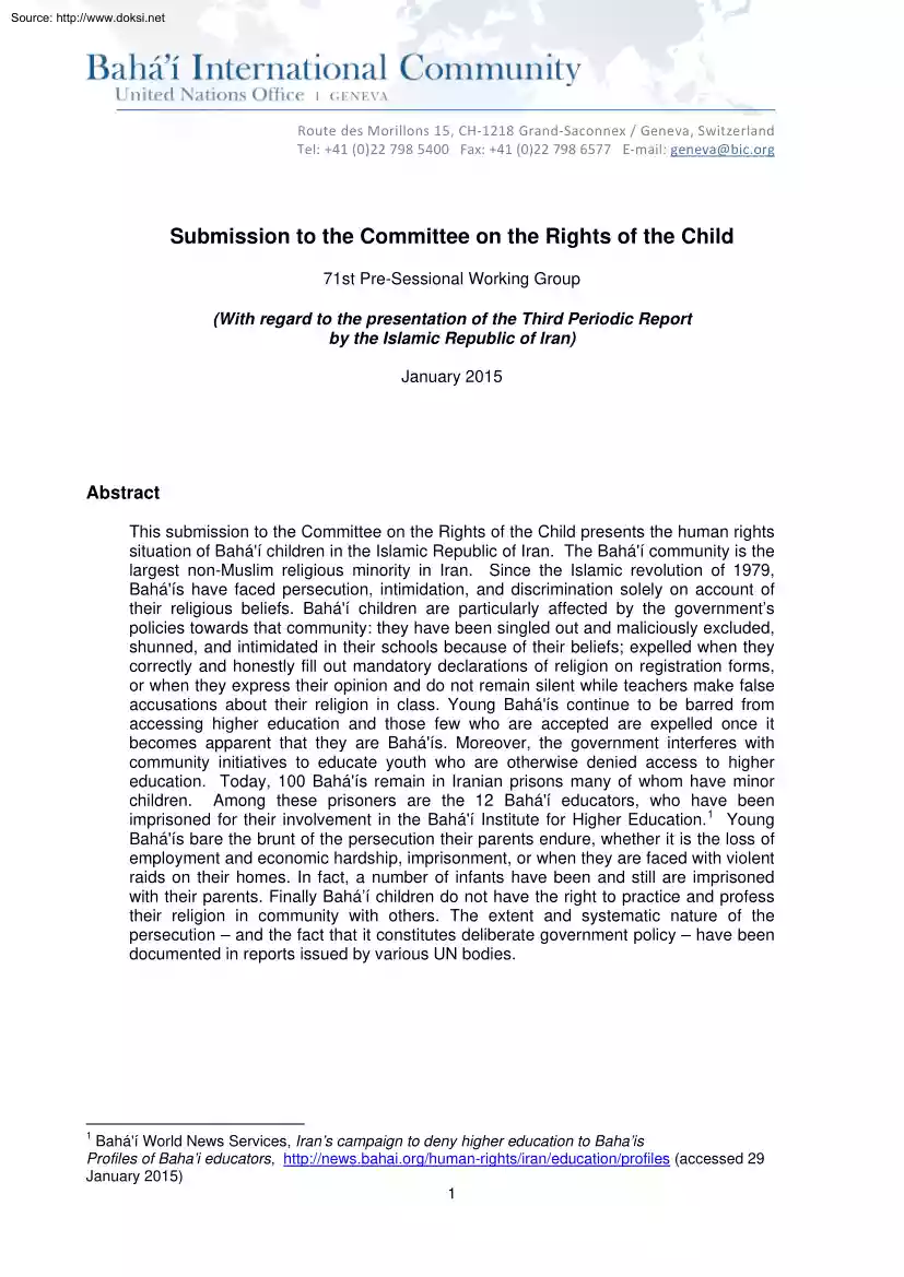 Submission to the Committee on the Rights of the Child