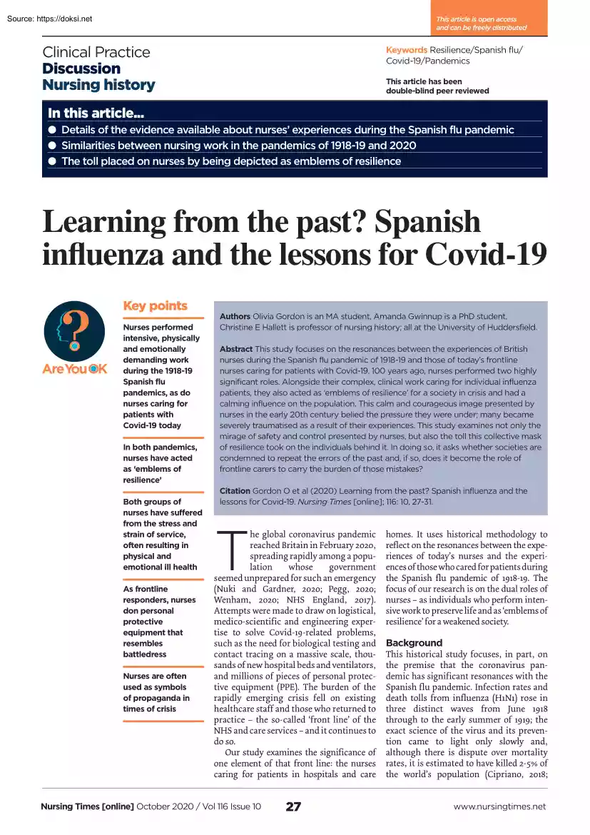 Learning from the past Spanish influenza and the lessons for Covid-19