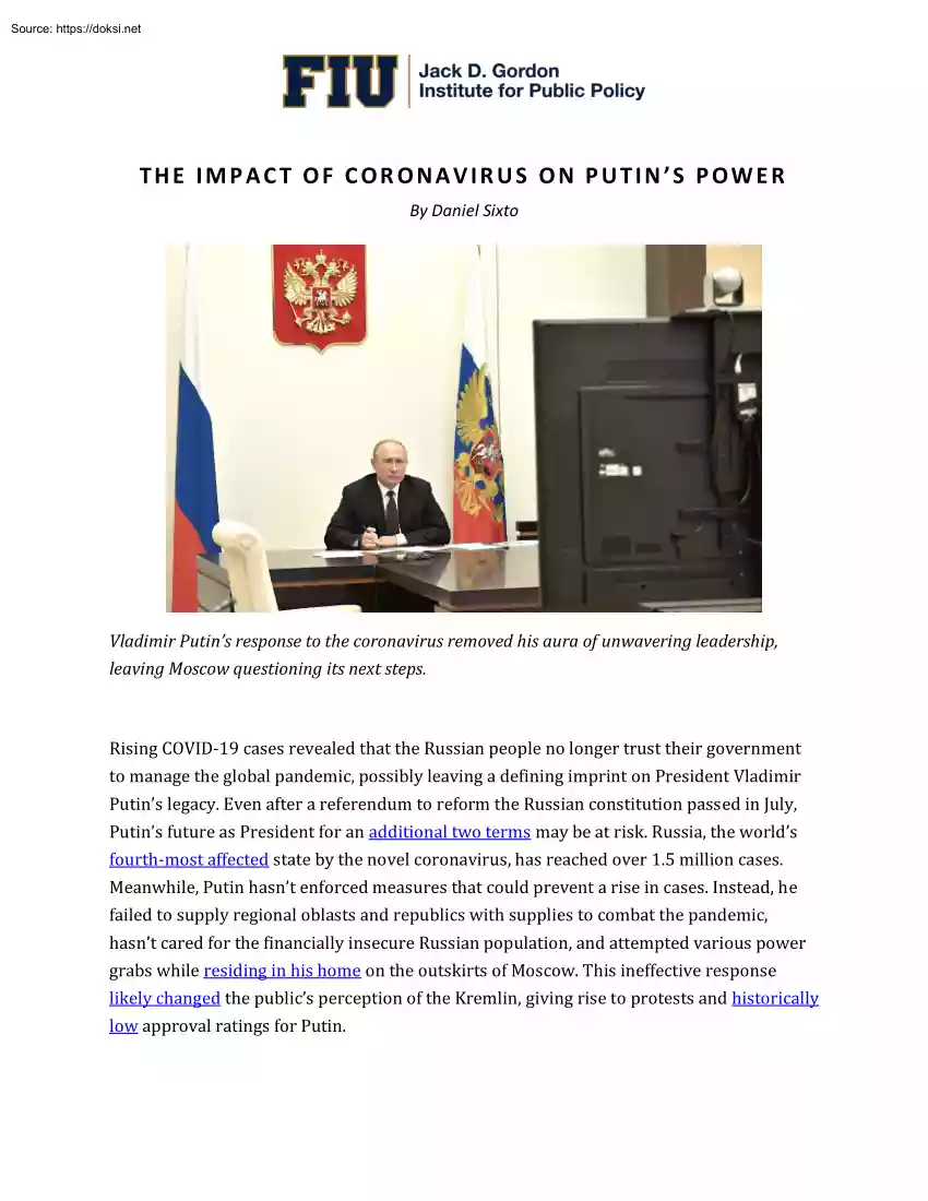 Daniel Sixto - The Impact of Coronavirus on Putins Power