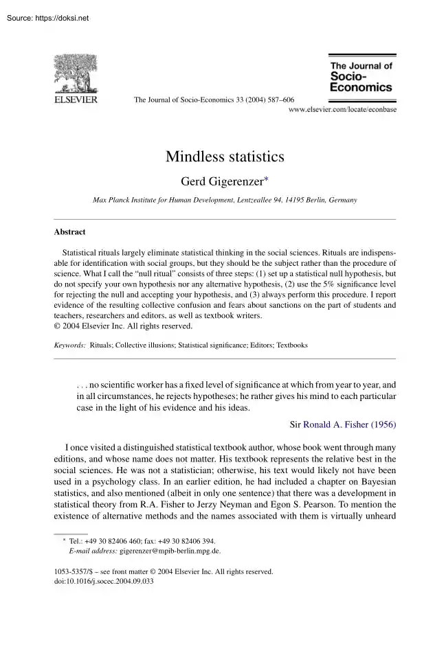 Gerd Gigerenzer - Mindless Statistics