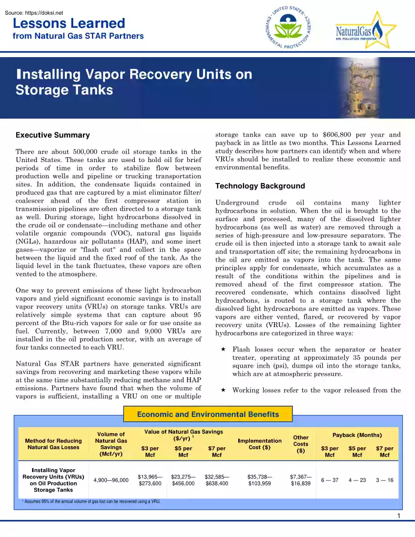 Installing Vapor Recovery Units on Storage Tanks