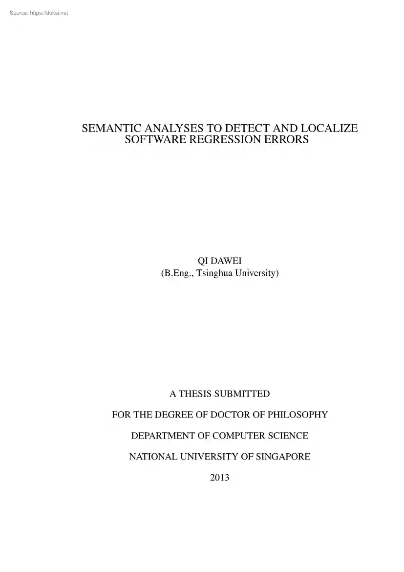 Qi Dawei - Semantic Analyses to detect and localize software regression errors