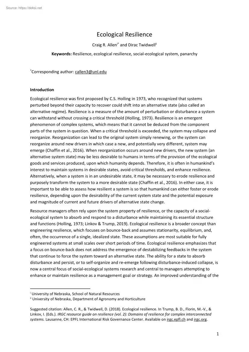 Allen-Twidwell - Ecological Resilience