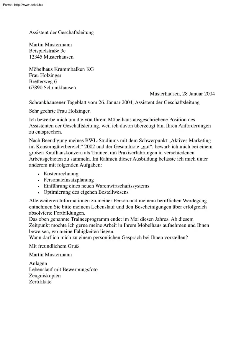 Hivatalos levél németül I
