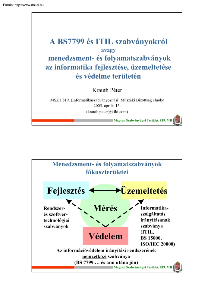 A BS7799 és ITIL szabványokról