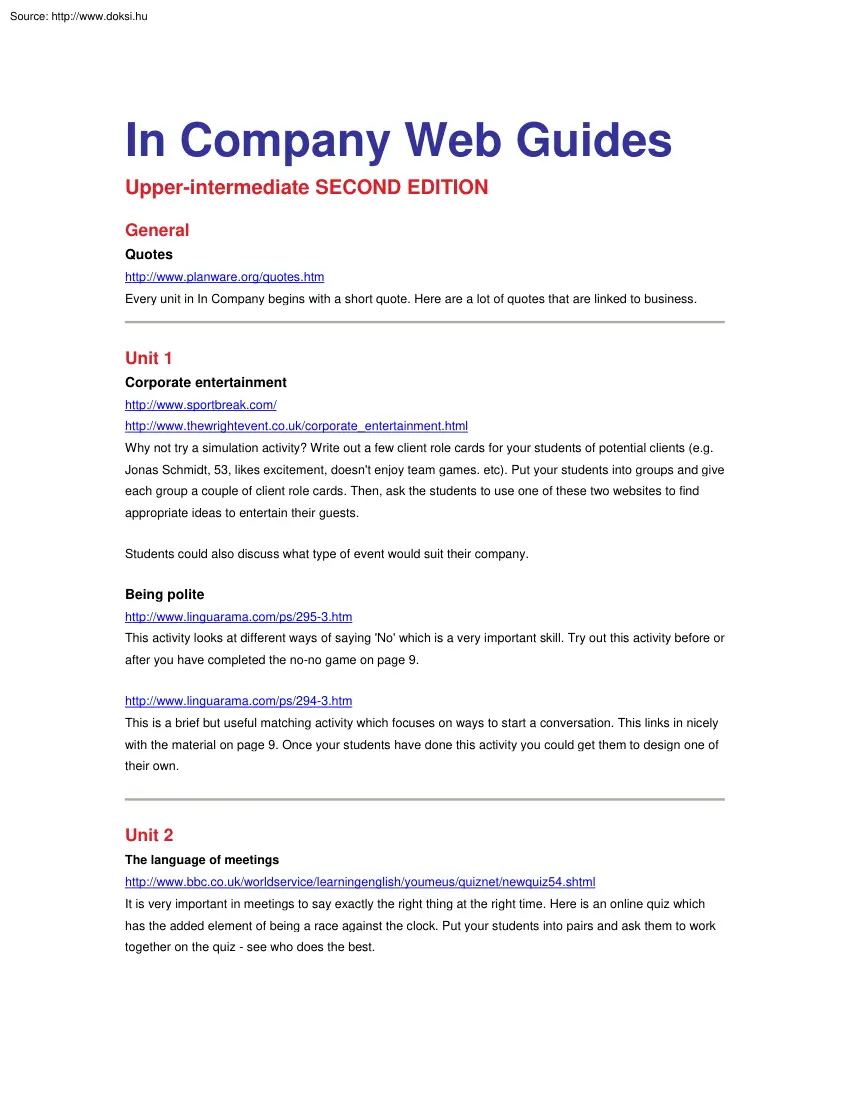 In company web guides, Upper-intermediate