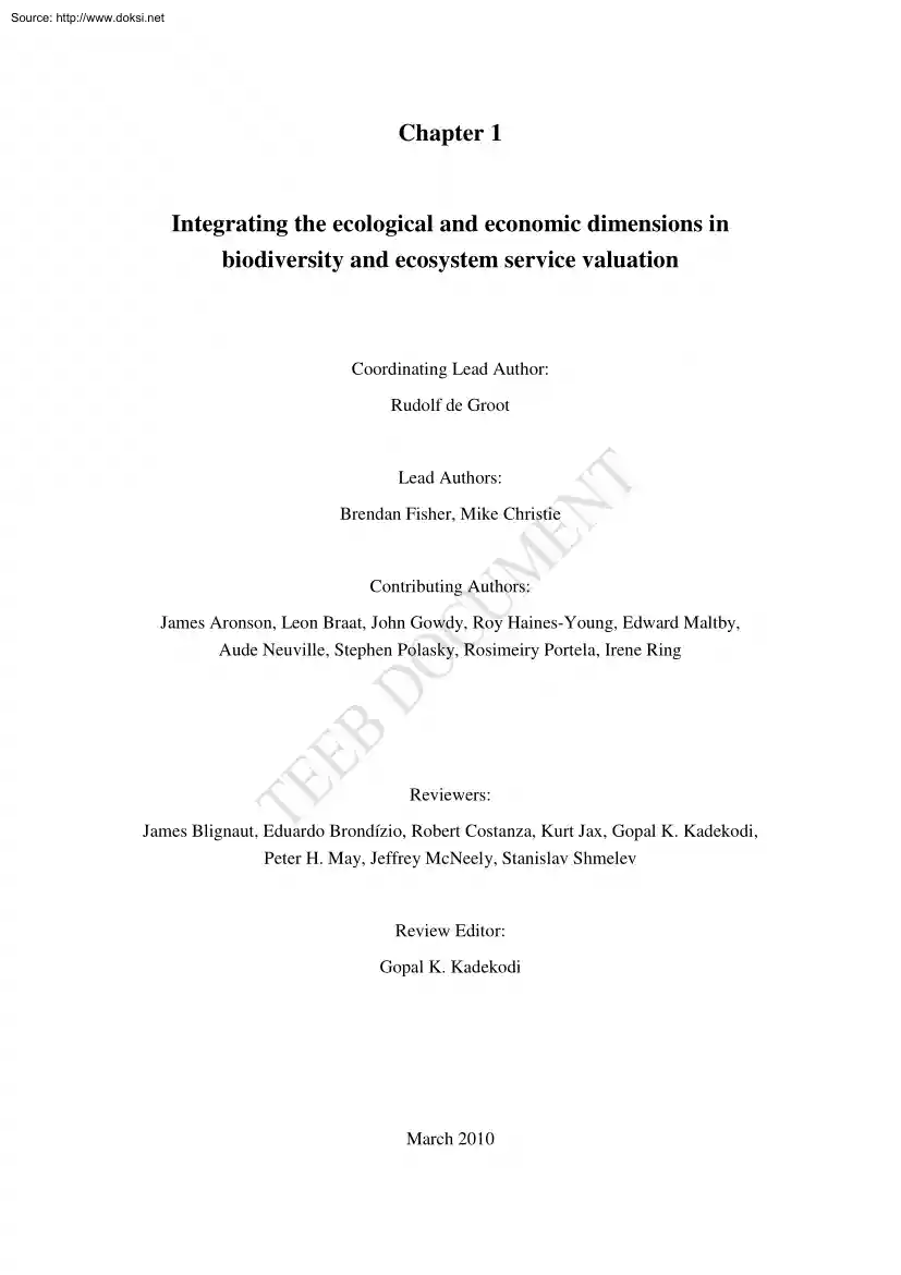 Fisher-Christie - Integrating the Ecological and Economic Dimensions in Biodiversity and Ecosystem Service Valuation