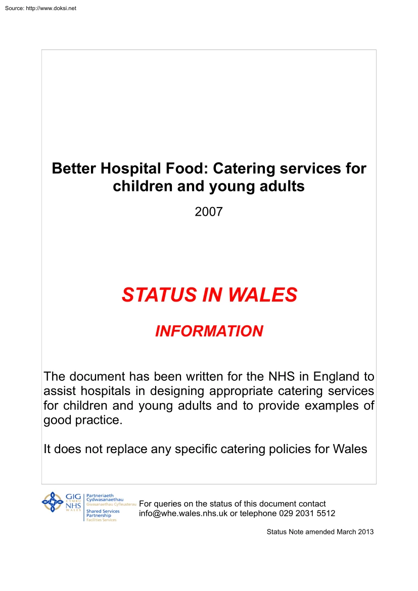 Better Hospital Food, Catering Services for Children and Young Adults