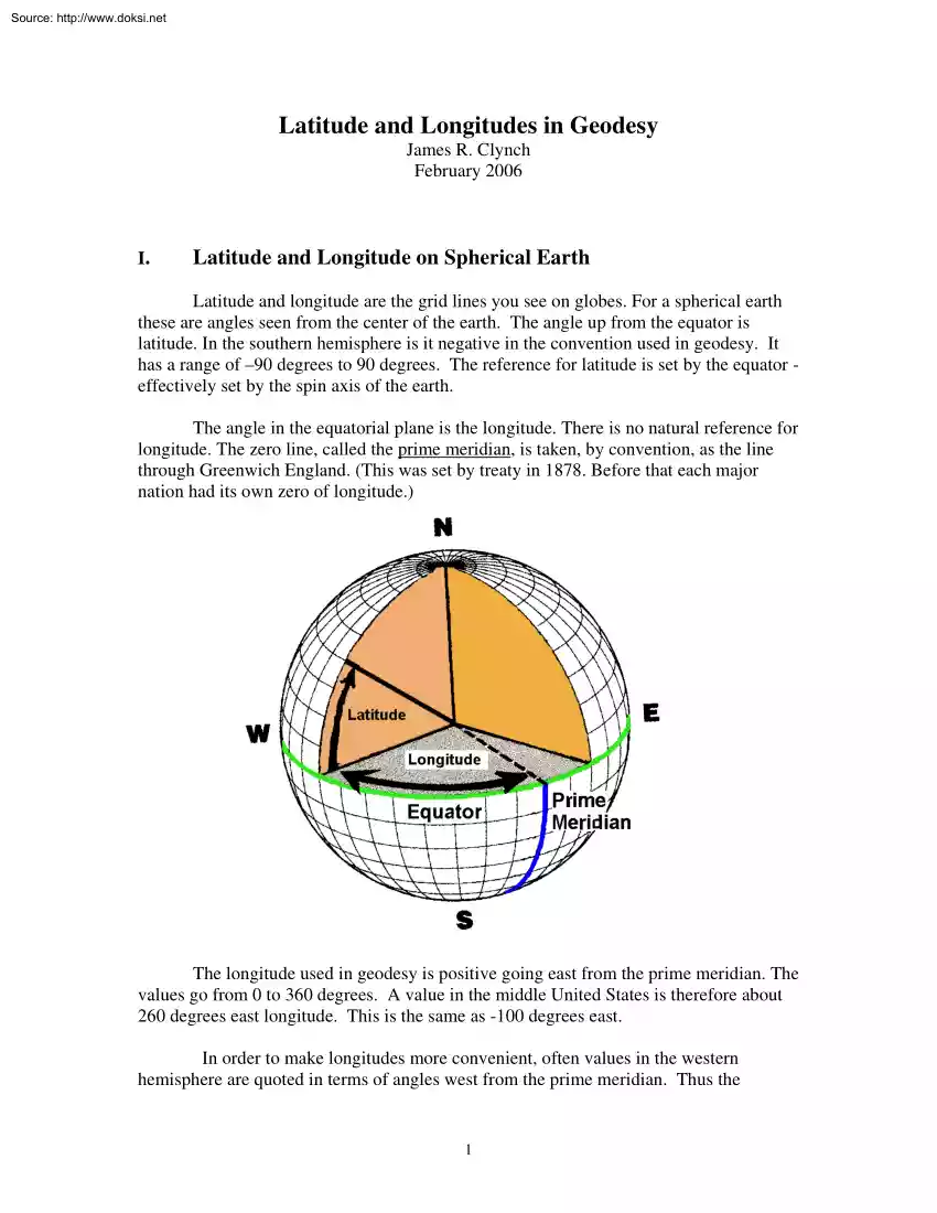 James R. Clynch - Latitude and Longitudes in Geodesy