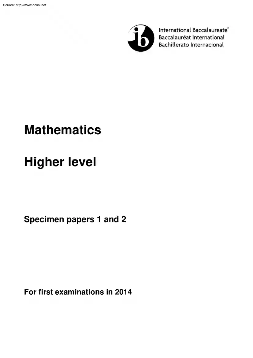 Mathematics Higher Level Specimen Papers