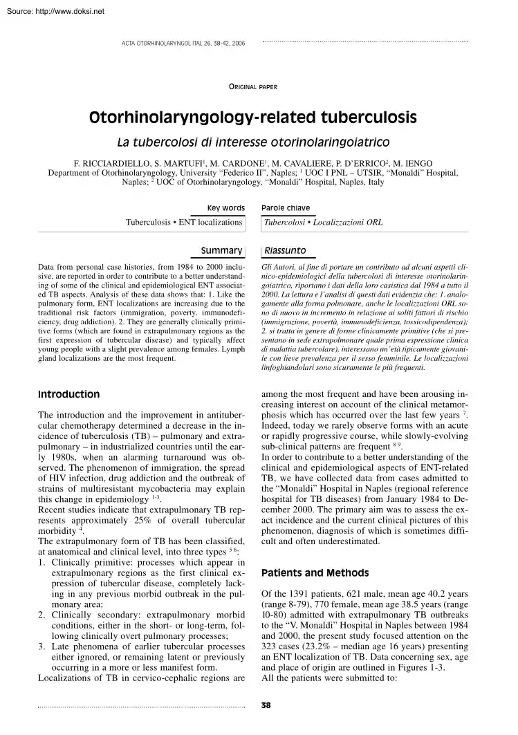 Ricciardiello-Martufi - Otorhinolaryngology Related Tuberculosis