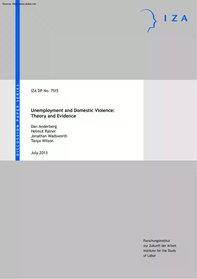 Anderberg-Rainer-Wadsworth - Unemployment and Domestic Violence, Theory and Evidence