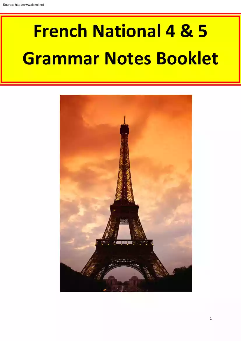 French National Grammar Notes Booklet