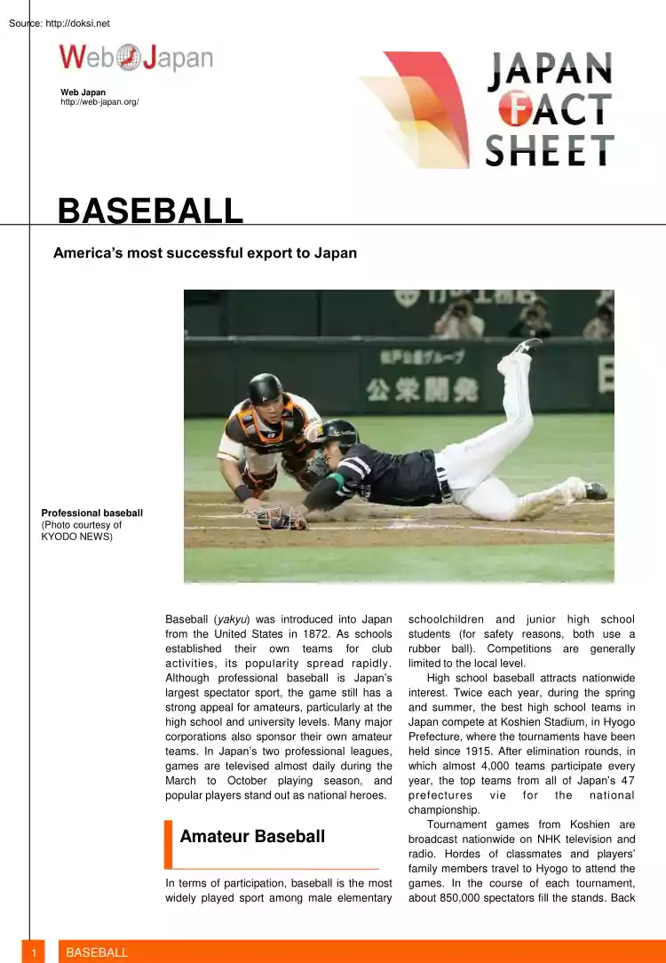 Baseball, Americas Most Successful Export to Japan