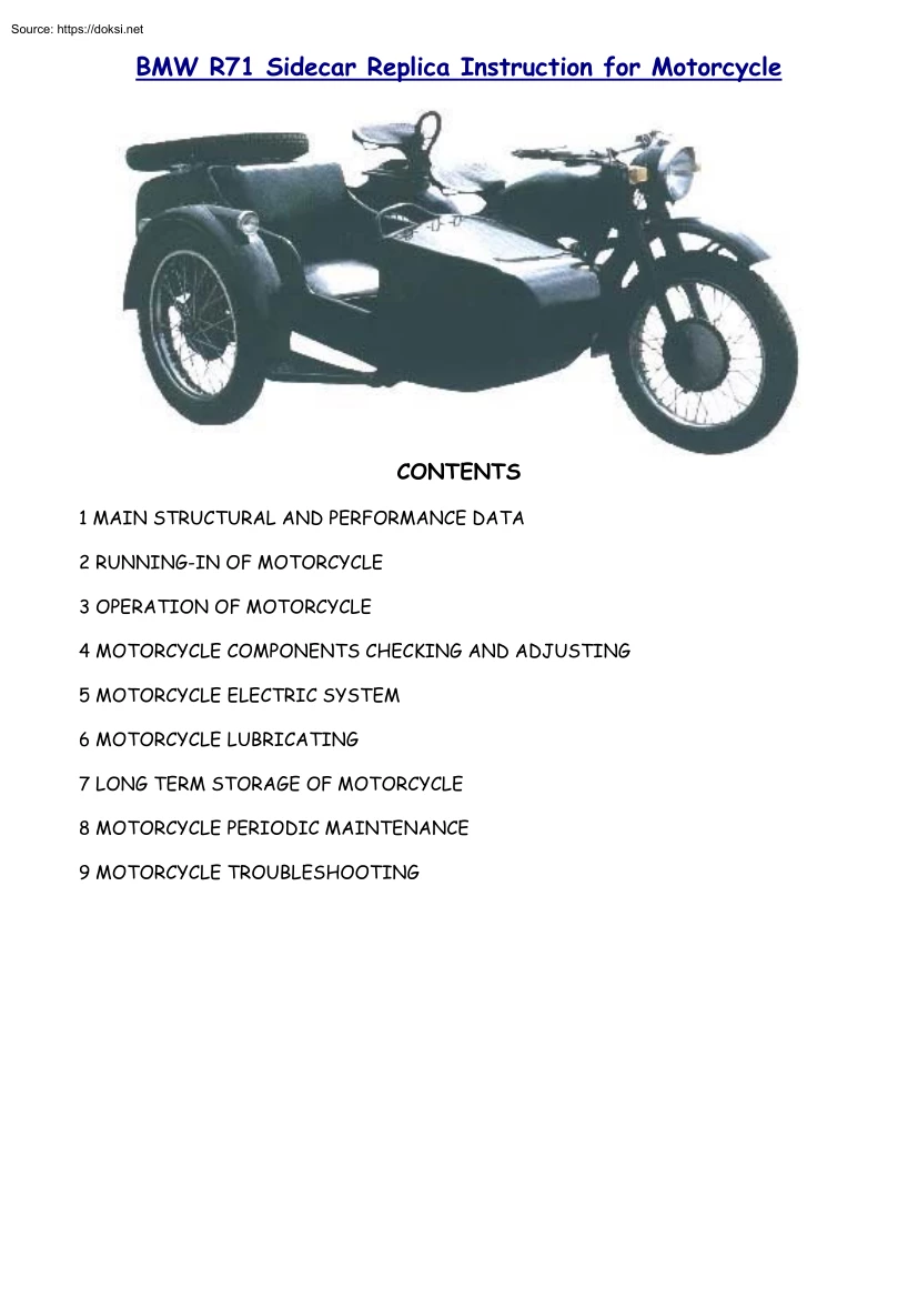 BMW R71 Sidecar Replica Instruction for Motorcycle