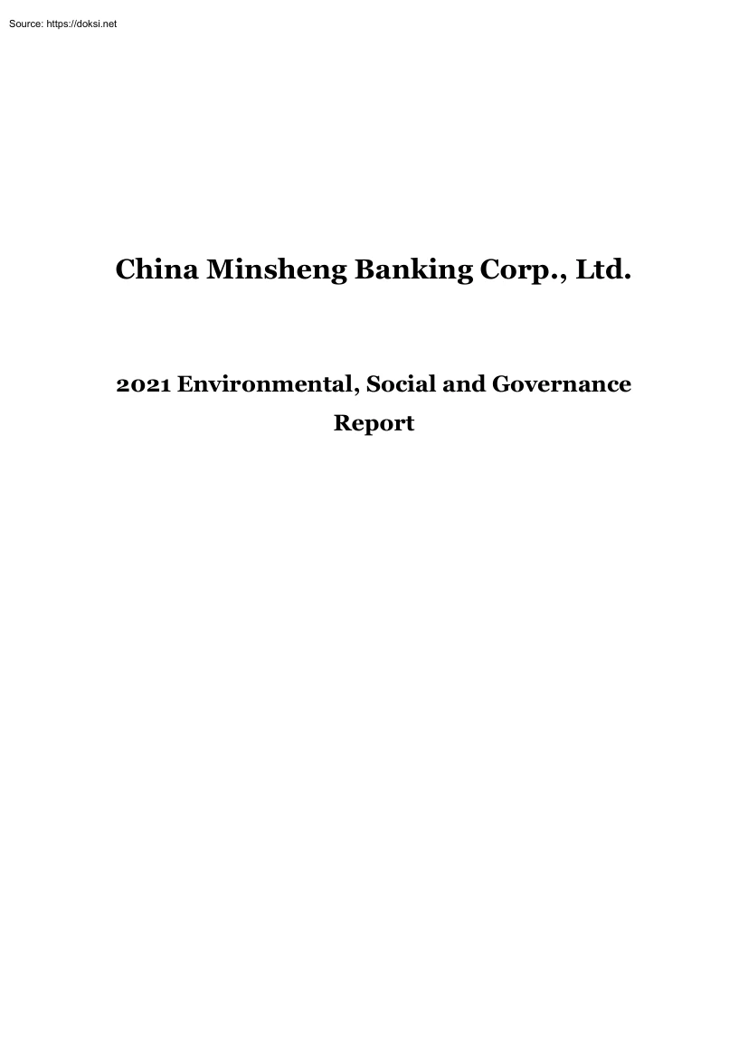 China Minsheng Banking Corp., Ltd., Environmental, Social and Governance Report