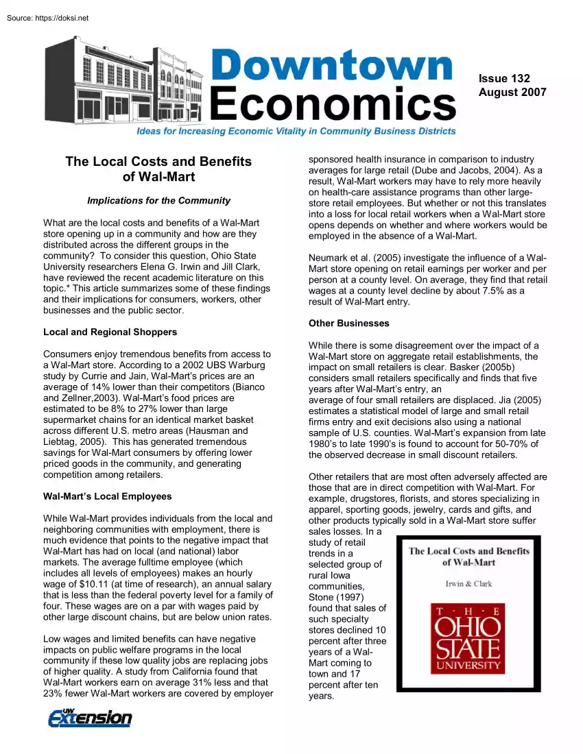 The Local Costs and Benefits of WalMart