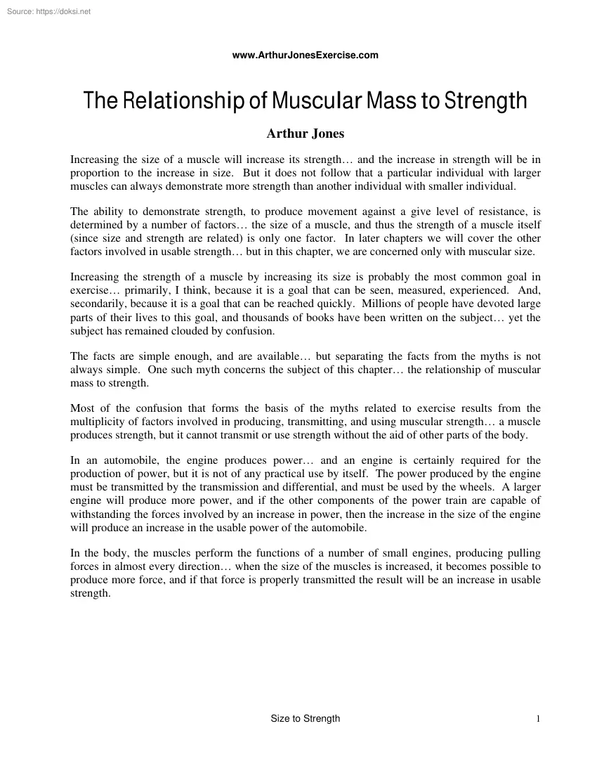 Arthur Jones - The Relationship of Muscular Mass to Strength