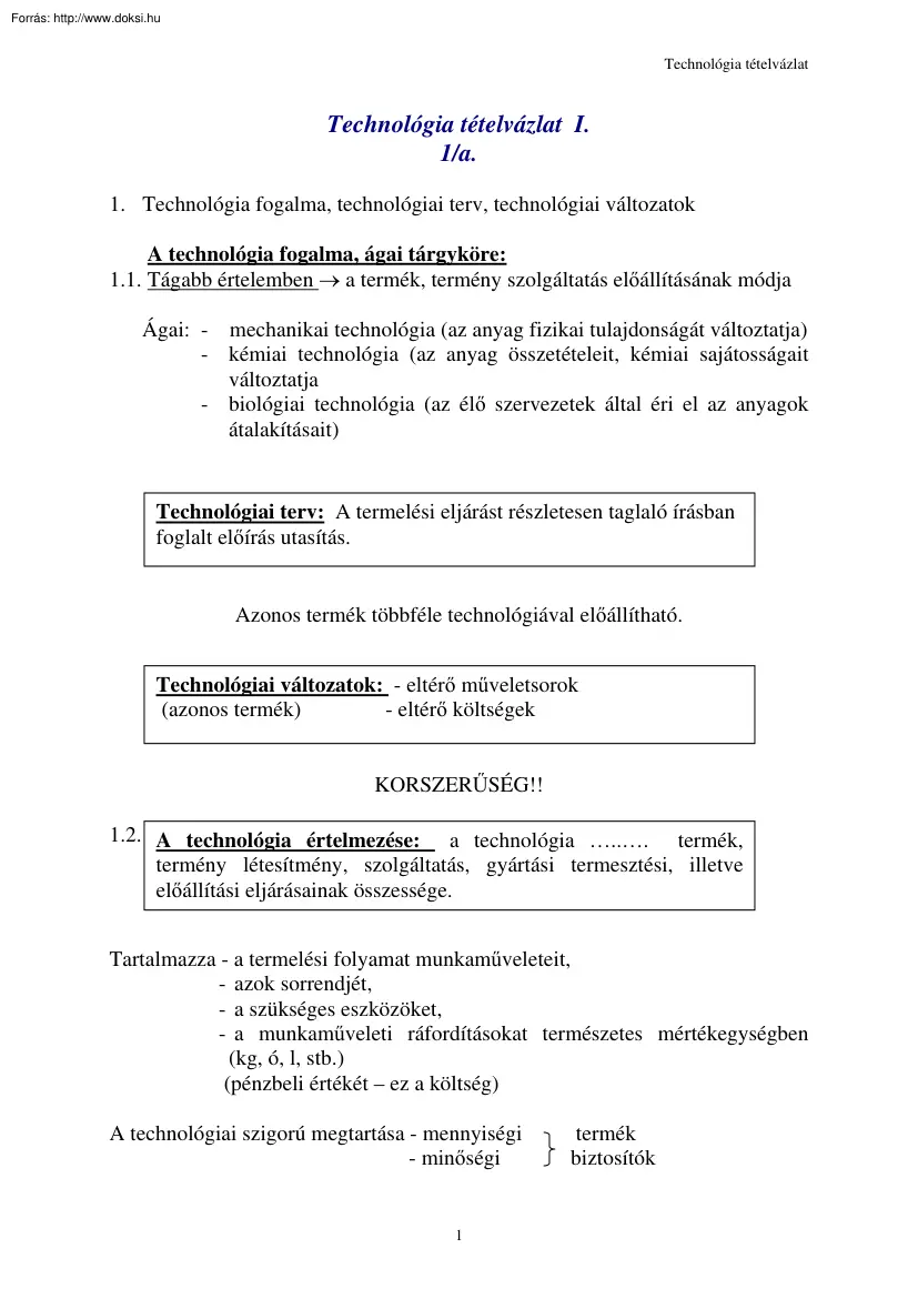 Technológia tételvázlat