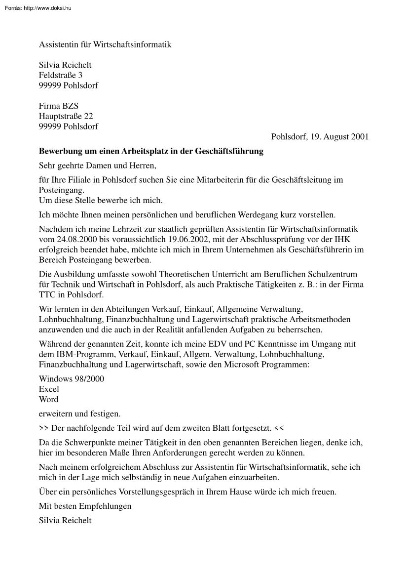 Hivatalos levél németül II