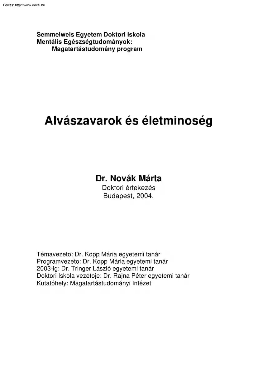 Dr. Novák Márta - Alvászavarok és életminőség