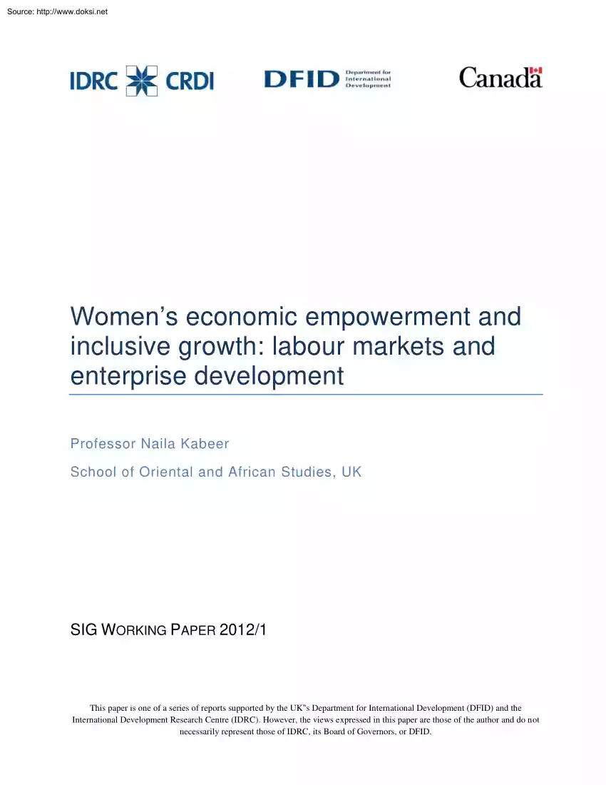 Naila Kabeer - Womens Economic Empowerment and Inclusive Growth, Labour Markets and Enterprise Development