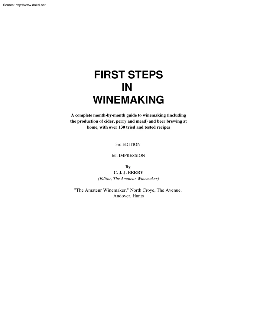 C. J. J. Berry - First Steps in Winemaking