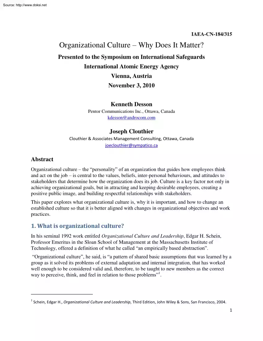 Desson-Clouthier - Organizational Culture, Why Does It Matter