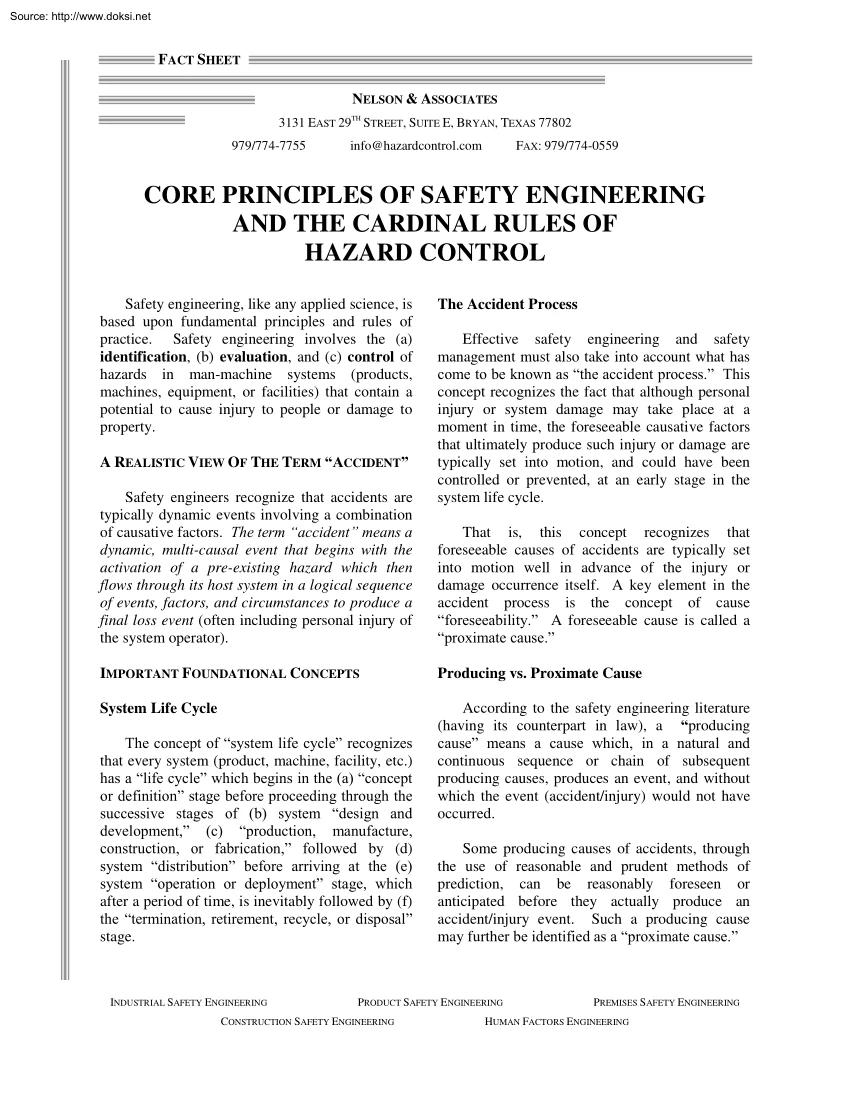 Core Principles of Safety Engineering and the Cardinal Rules of Hazard Control