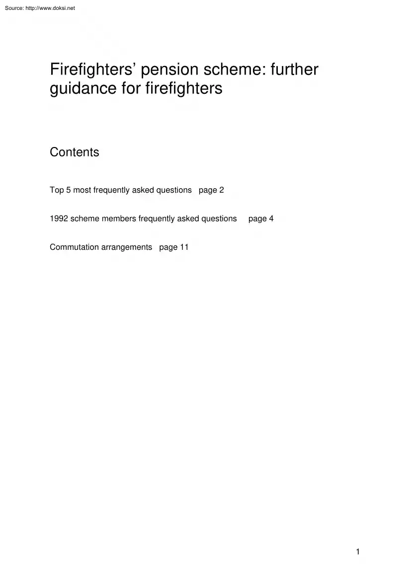 Firefighters Pension Scheme, Further Guidance for Firefighters