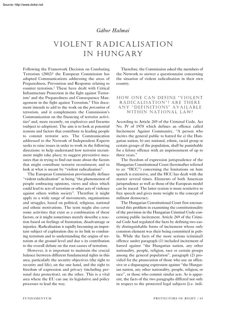 Gábor Halmai - Violent Radicalisation in Hungary