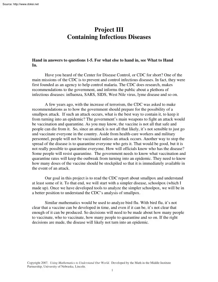 Containing Infectious Diseases